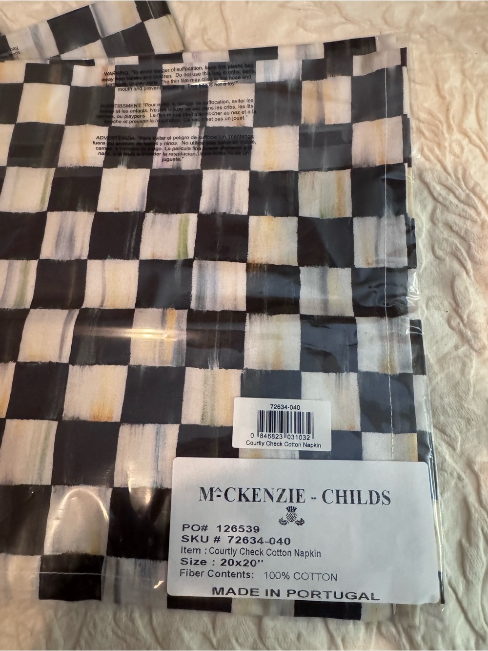 MacKenzie-Childs Black and White Courtly Check Cotton Napkins-Set of Four